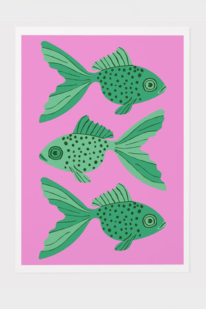 Bold Graphic Three Goldfish Art Print Poster (Pink) | Harper & Blake
