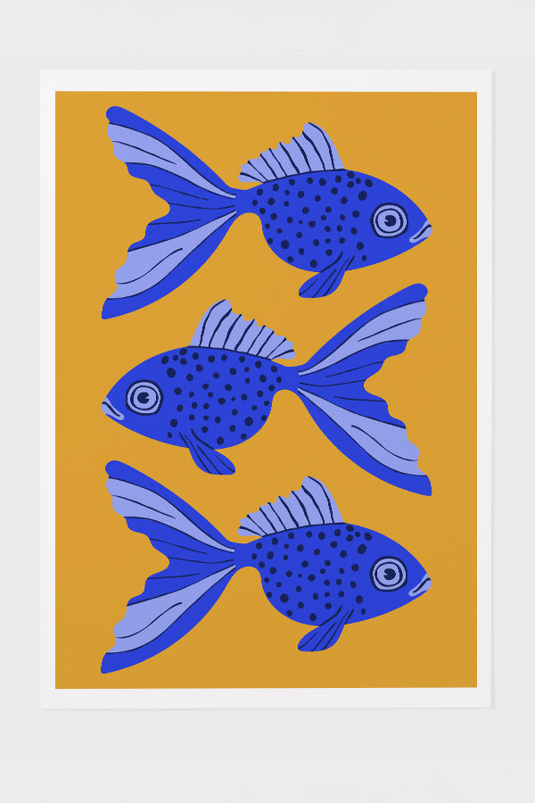Bold Graphic Three Goldfish Art Print Poster (Yellow) | Harper & Blake