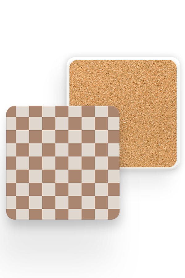 Check Pattern Drinks Coaster (Brown Beige) | Harper & Blake