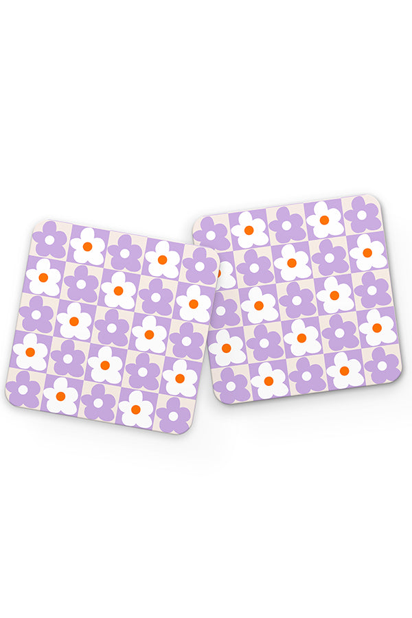 Daisy Check Pattern Drinks Coaster (Lilac) | Harper & Blake
