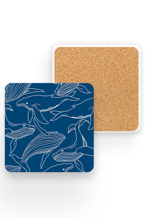 Humpback Whale Line Art Pattern Drinks Coaster (Blue) | Harper & Blake