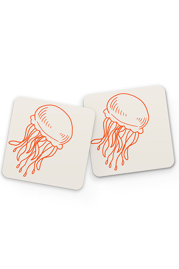 Jellyfish Line Art Drinks Coaster (Cream) | Harper & Blake