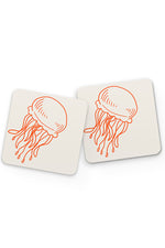 Jellyfish Line Art Drinks Coaster (Cream)