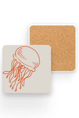 Jellyfish Line Art Drinks Coaster (Cream) | Harper & Blake