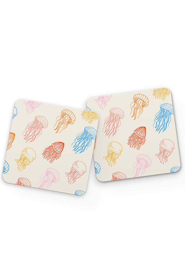 Jellyfish Line Art Pattern Drinks Coaster (Cream Bright) | Harper & Blake