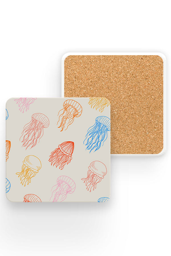 Jellyfish Line Art Pattern Drinks Coaster (Cream Bright) | Harper & Blake