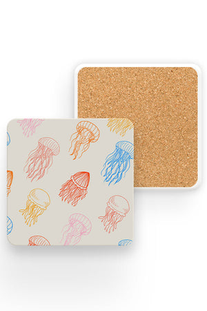 Jellyfish Line Art Pattern Drinks Coaster (Cream Bright) | Harper & Blake