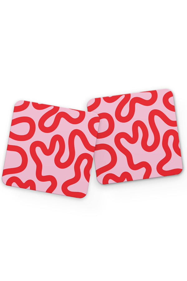 Swirl Lines Abstract Drinks Coaster (Pink Red) | Harper & Blake