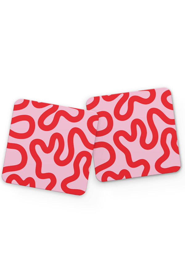 Swirl Lines Abstract Drinks Coaster (Pink Red)