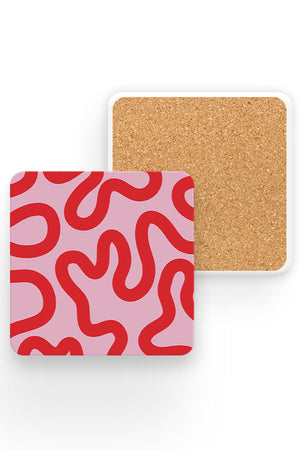 Swirl Lines Abstract Drinks Coaster (Pink Red) | Harper & Blake