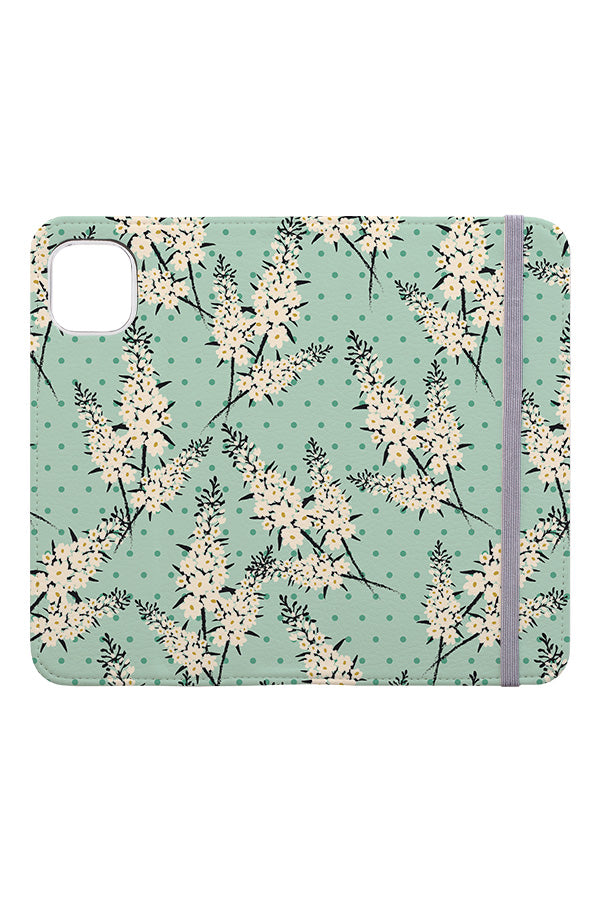
            
                Load image into Gallery viewer, Delphinium Bouquet by Lucia from DEINKI Wallet Phone Case (Mint) | Harper &amp;amp; Blake
            
        
