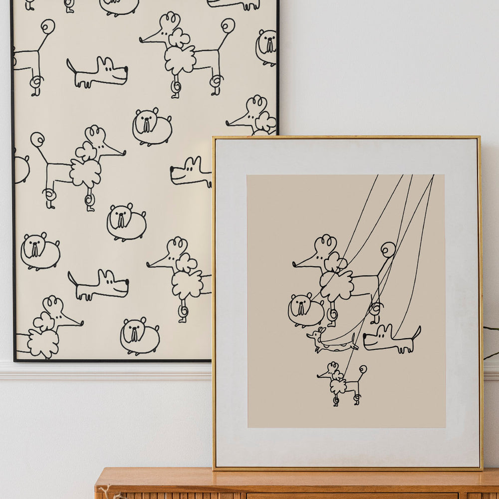 
                  
                    Doodle Dogs on Lead Art Print Poster (Cream) | Harper & Blake
                  
                