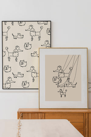 Doodle Dogs on Lead Art Print Poster (Cream) | Harper & Blake
