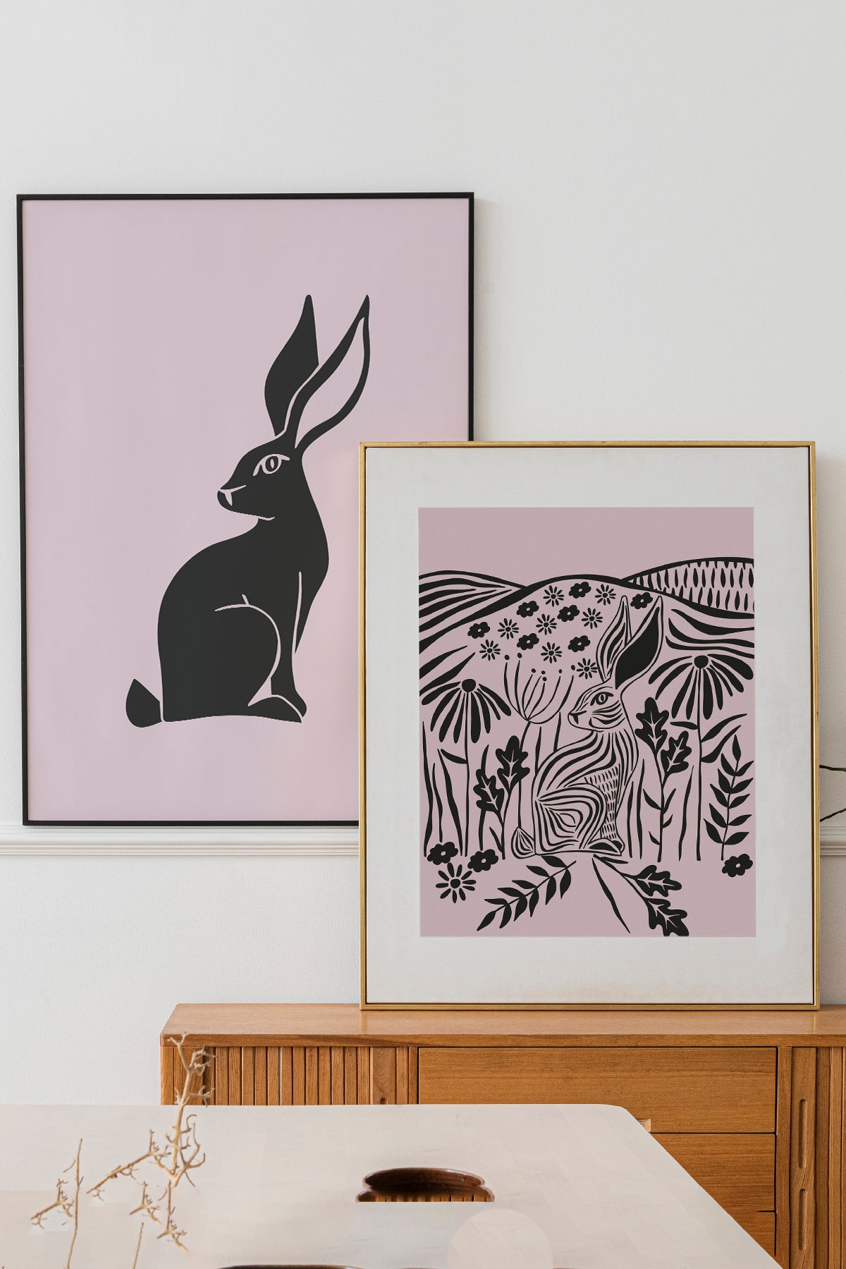 Two Tone Rabbit Art Print Poster (Baby Pink) | Harper & Blake