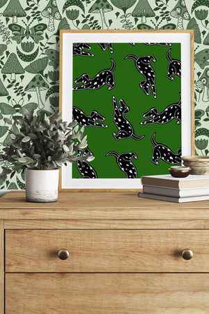 Mushroom Garden Wallpaper (Forest Green) | Harper & Blake