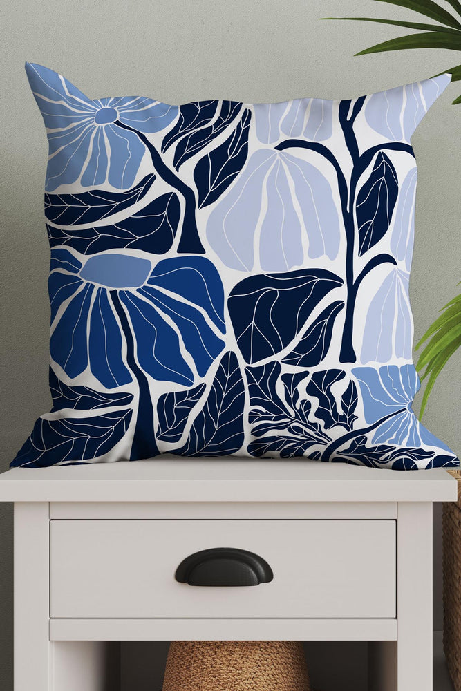 Abstract Flower Square Cushion (Blue)