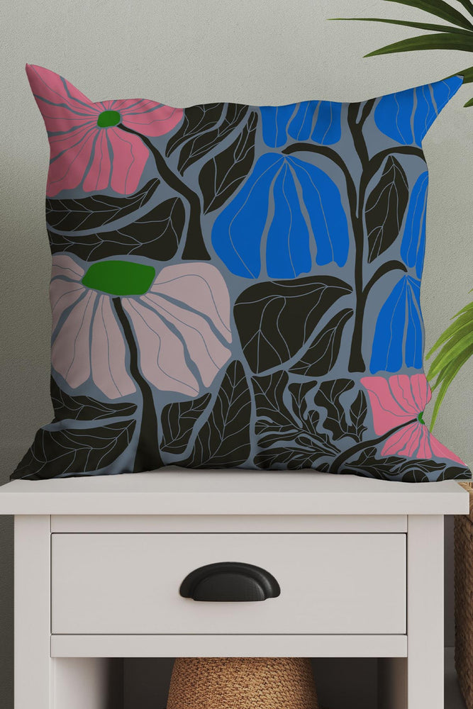 Abstract Flower Square Cushion (Denim Blue) | Harper & Blake