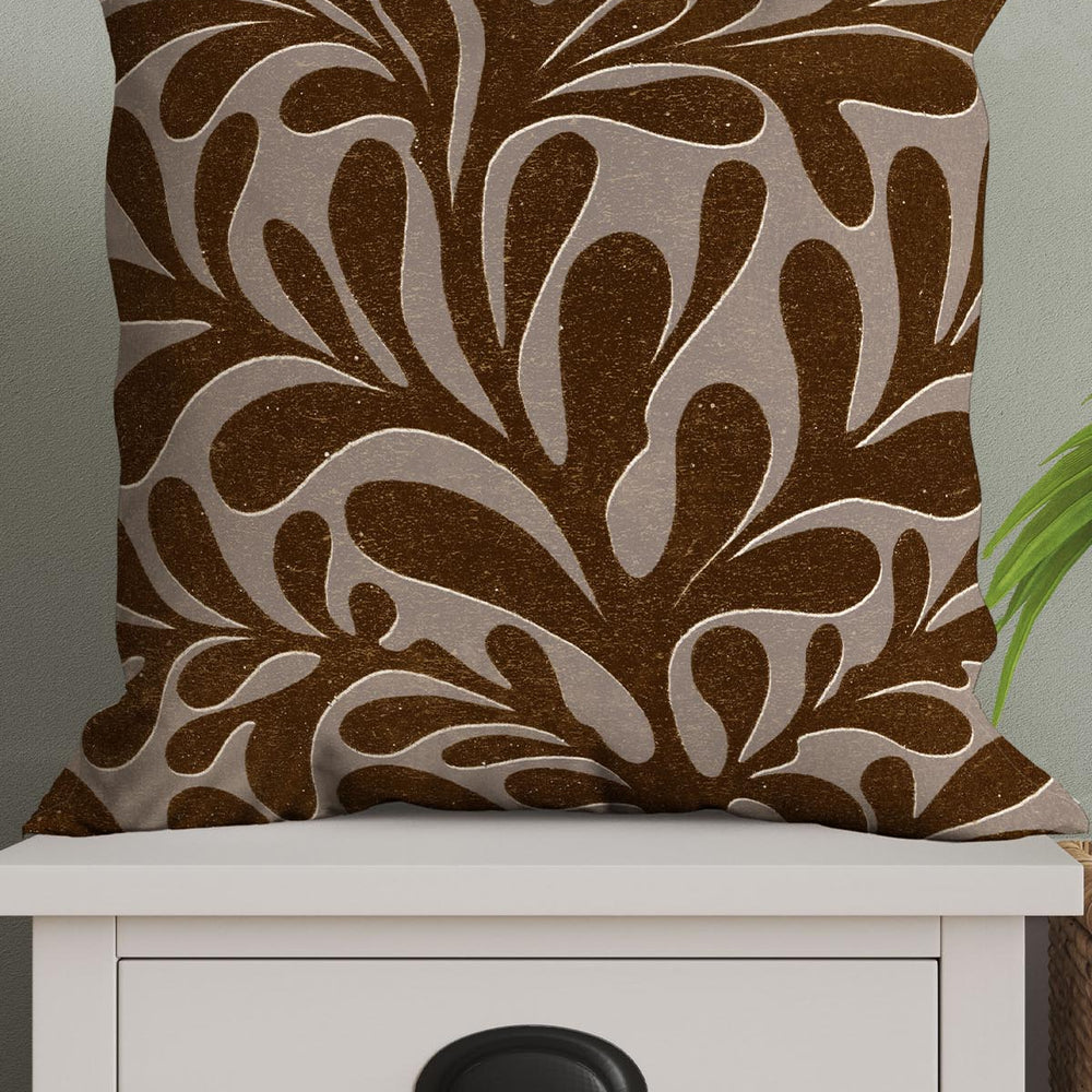 Abstract Plant Square Cushion (Coffee Brown) | Harper & Blake