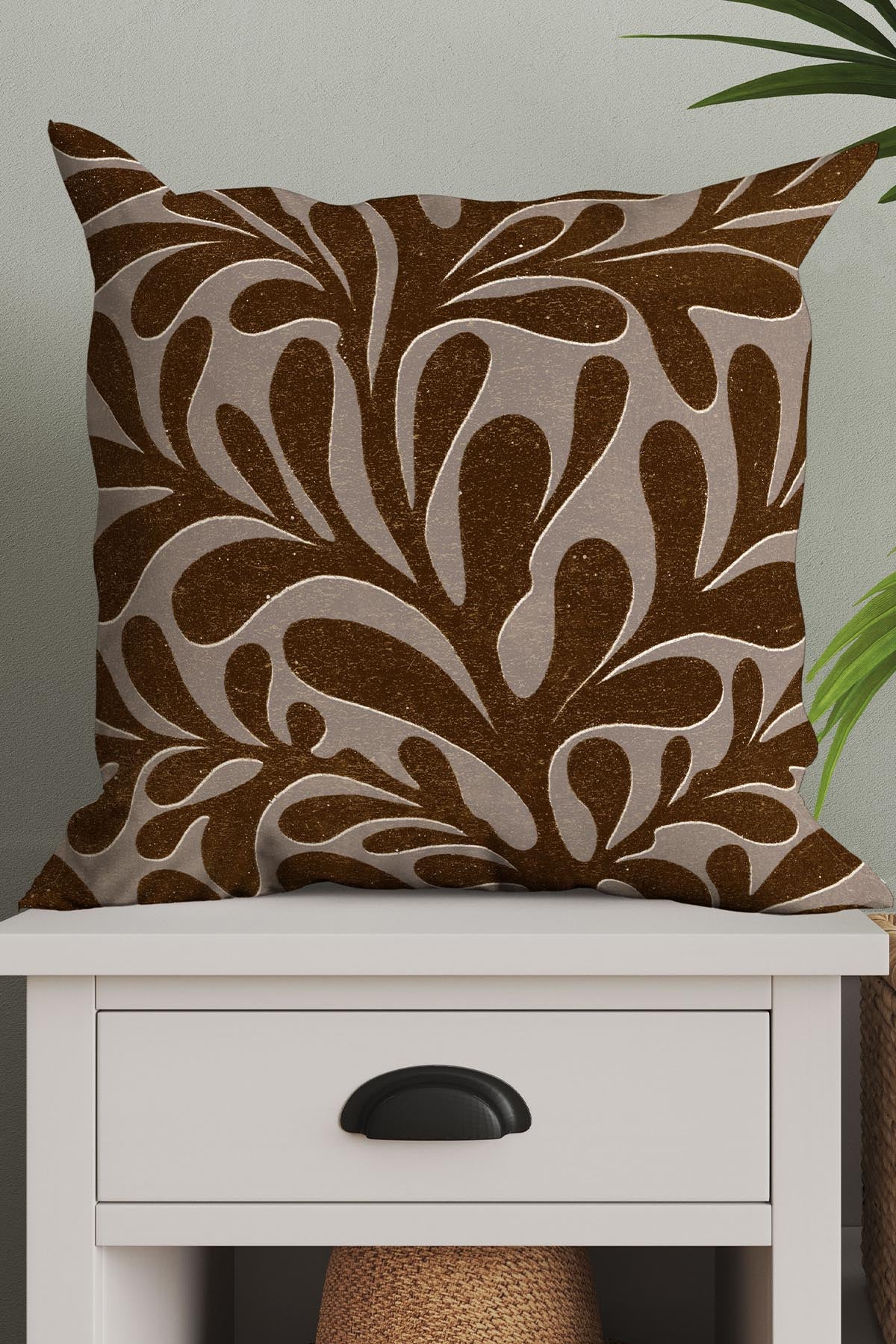 Abstract Plant Square Cushion (Coffee Brown) | Harper & Blake