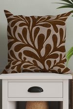 Abstract Plant Square Cushion (Coffee Brown)