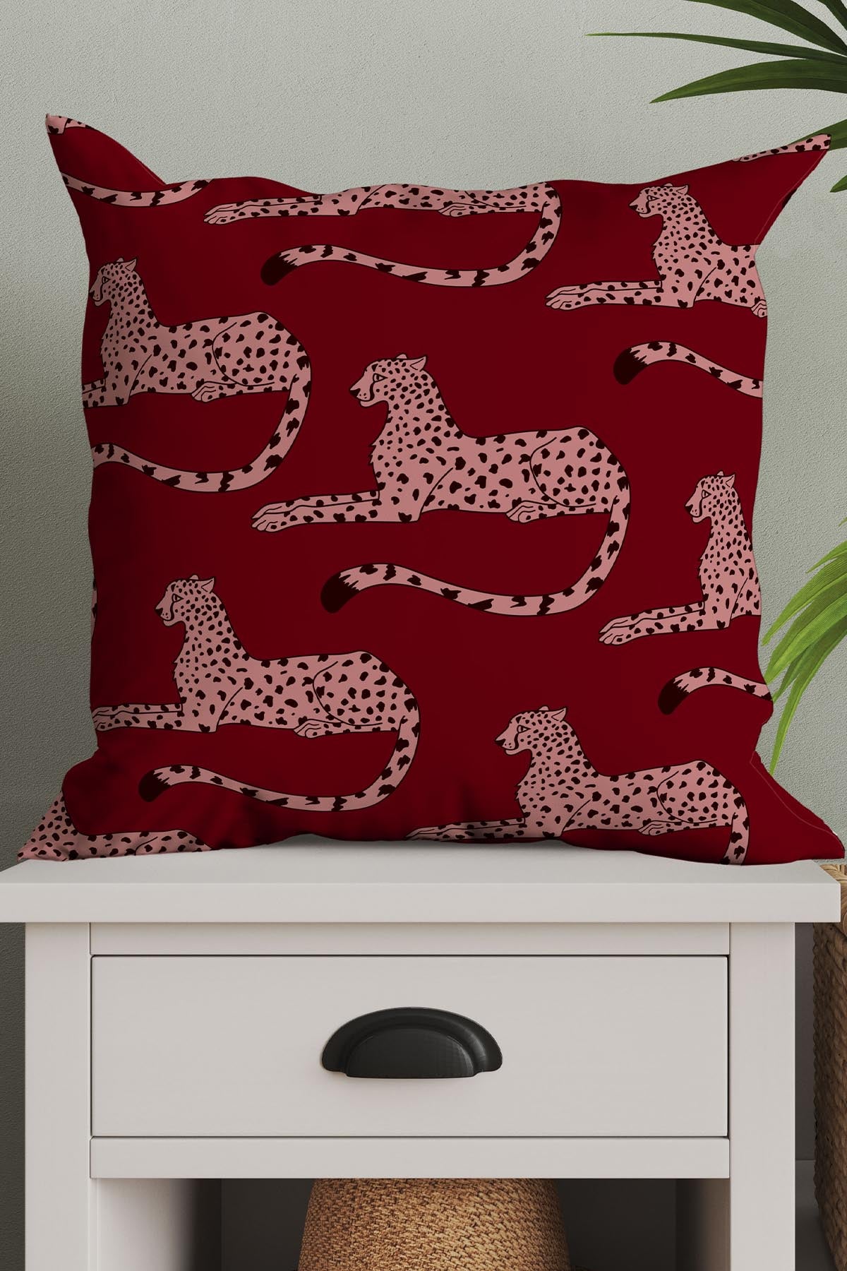 Cheetah Print Square Cushion (Dark Cherry) | Harper & Blake