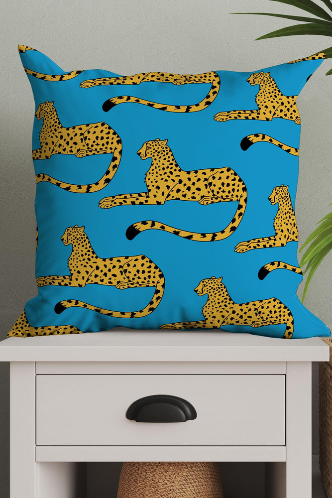 Cheetah Print Square Cushion (Powder Blue) | Harper & Blake