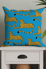 Cheetah Print Square Cushion (Powder Blue)