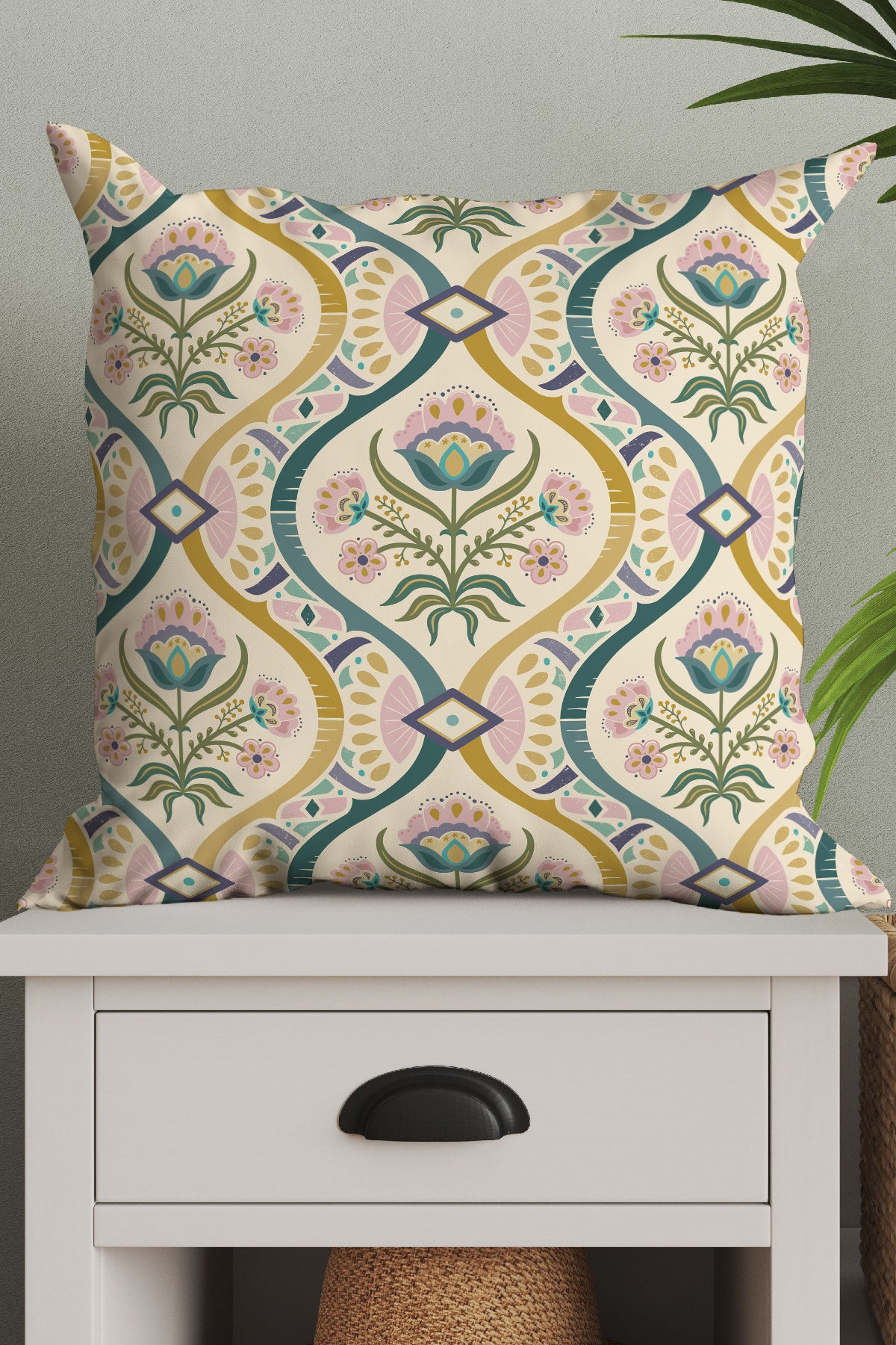 Chic Vintage Damask by Misentangledvision Square Cushion (Beige) | Harper & Blake