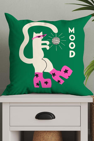 Mood Cat By Aley Wild Square Cushion (Green) | Harper & Blake