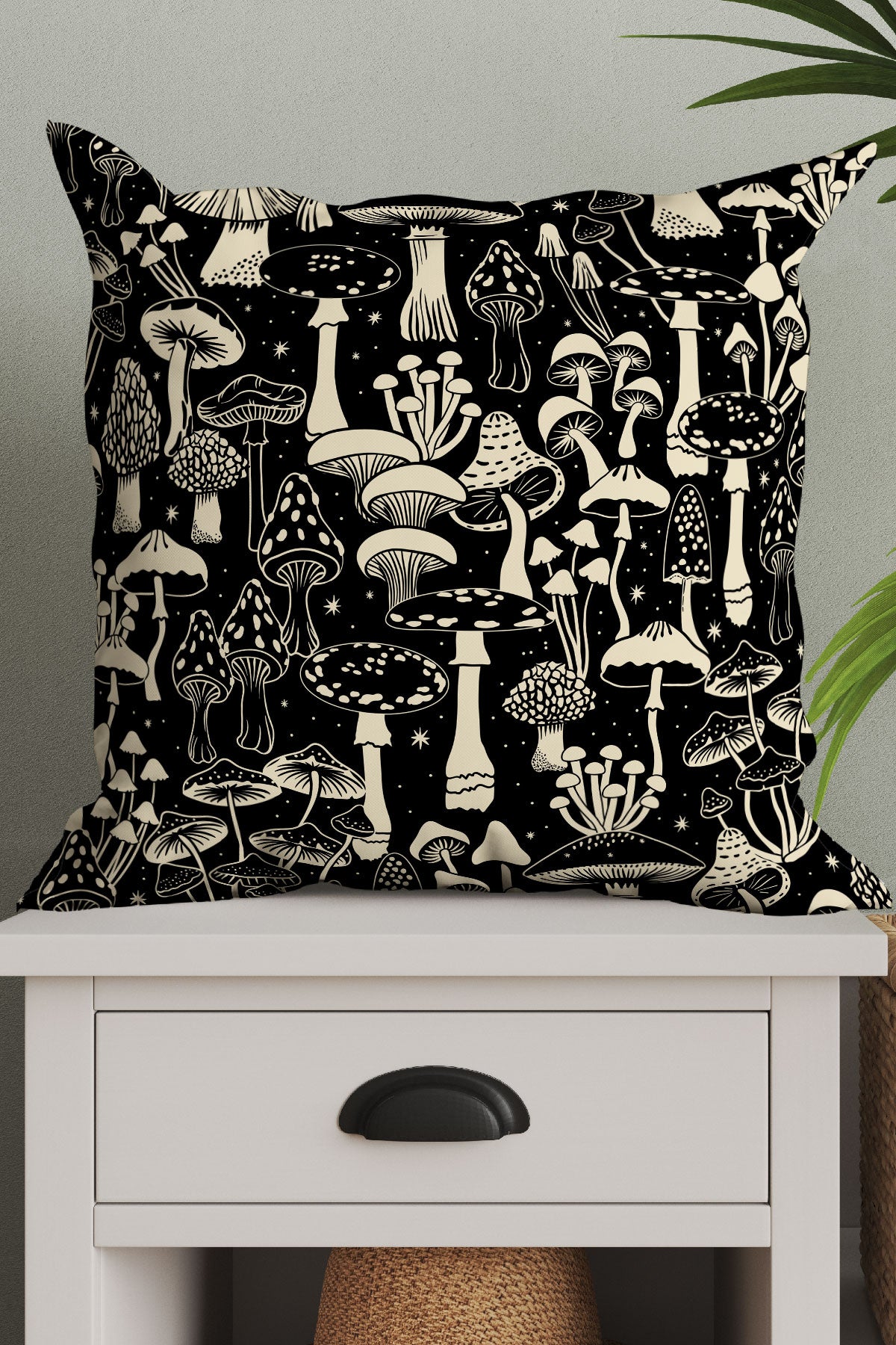 Mushroom Collection by Misentangledvision Square Cushion (Black) | Harper & Blake