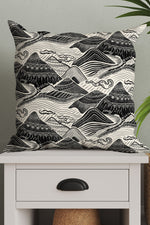 Mystical Mountains by Misentangledvision Square Cushion (Monochrome)