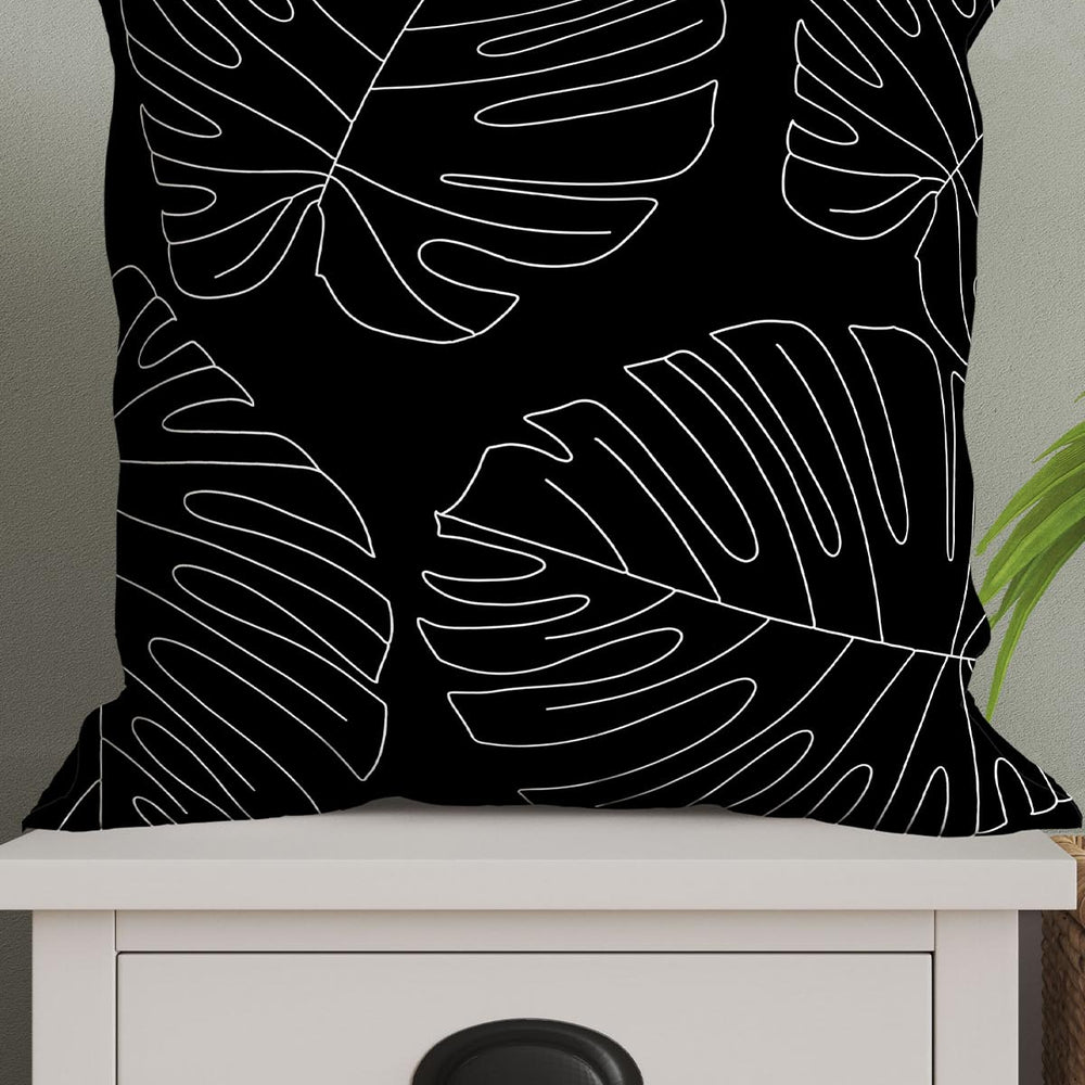 
                  
                    Monstera Plant Leaves Square Cushion (Black) | Harper & Blake
                  
                