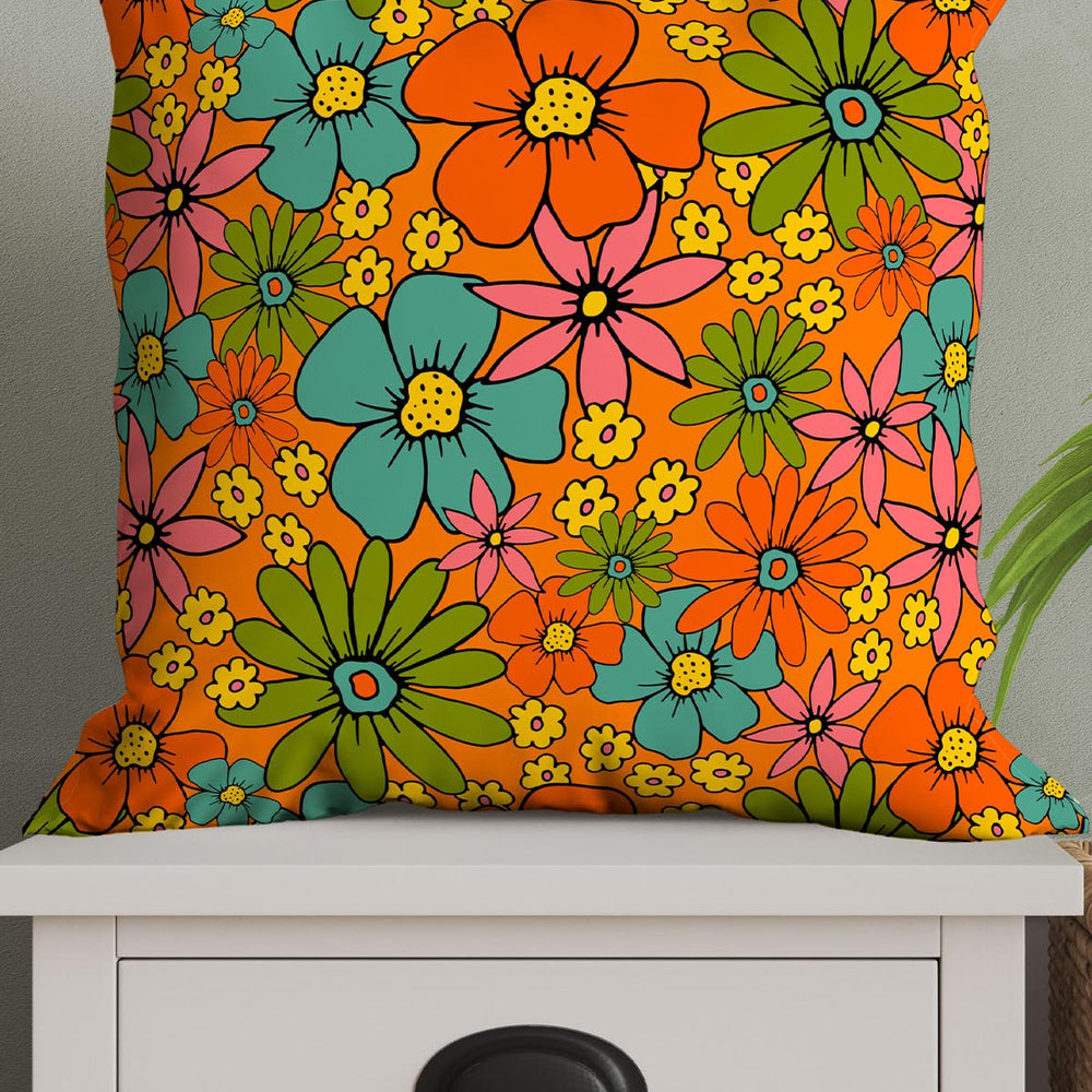 Overlapping Flowers Square Cushion (Orange) | Harper & Blake