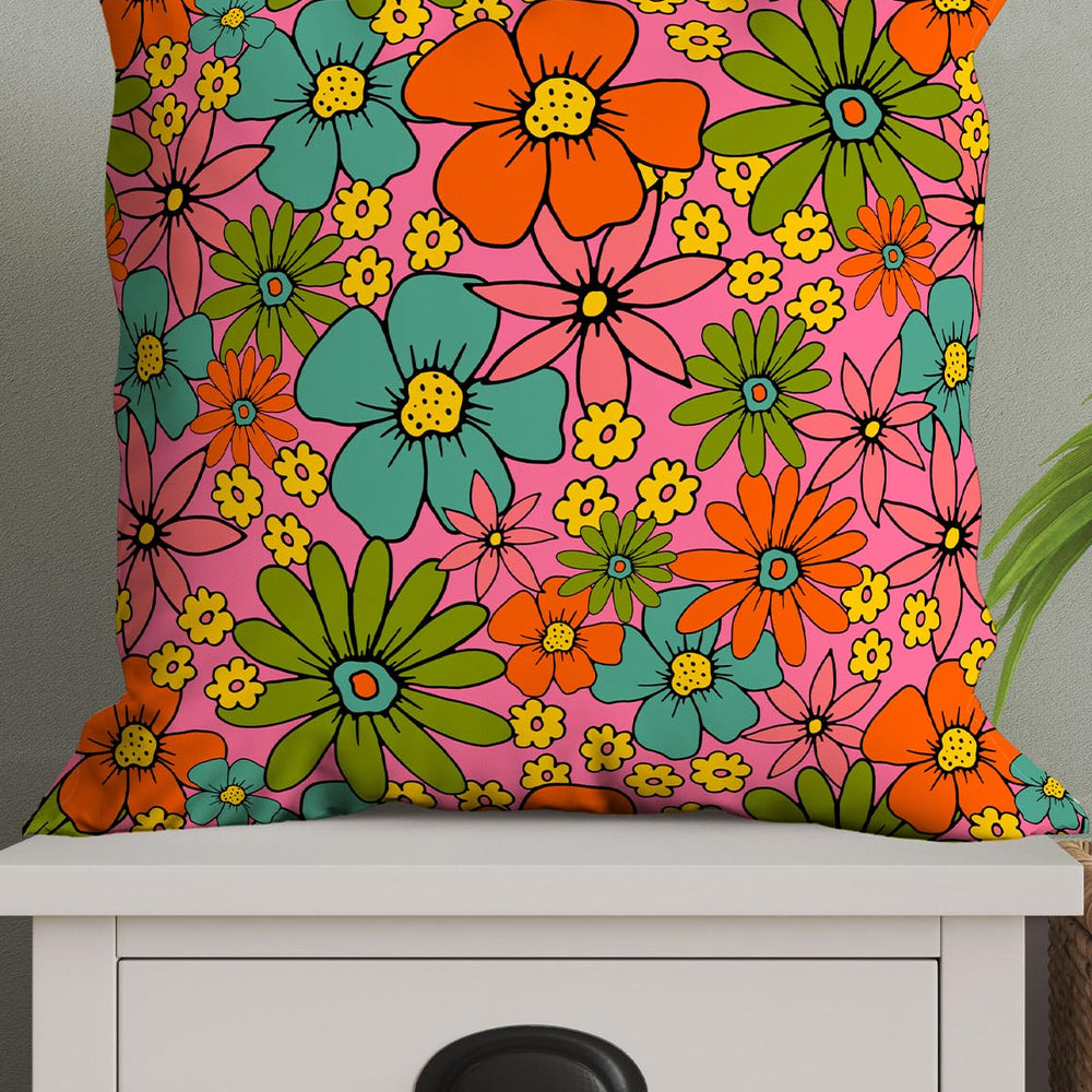 Overlapping Flowers Square Cushion (Pink) | Harper & Blake
