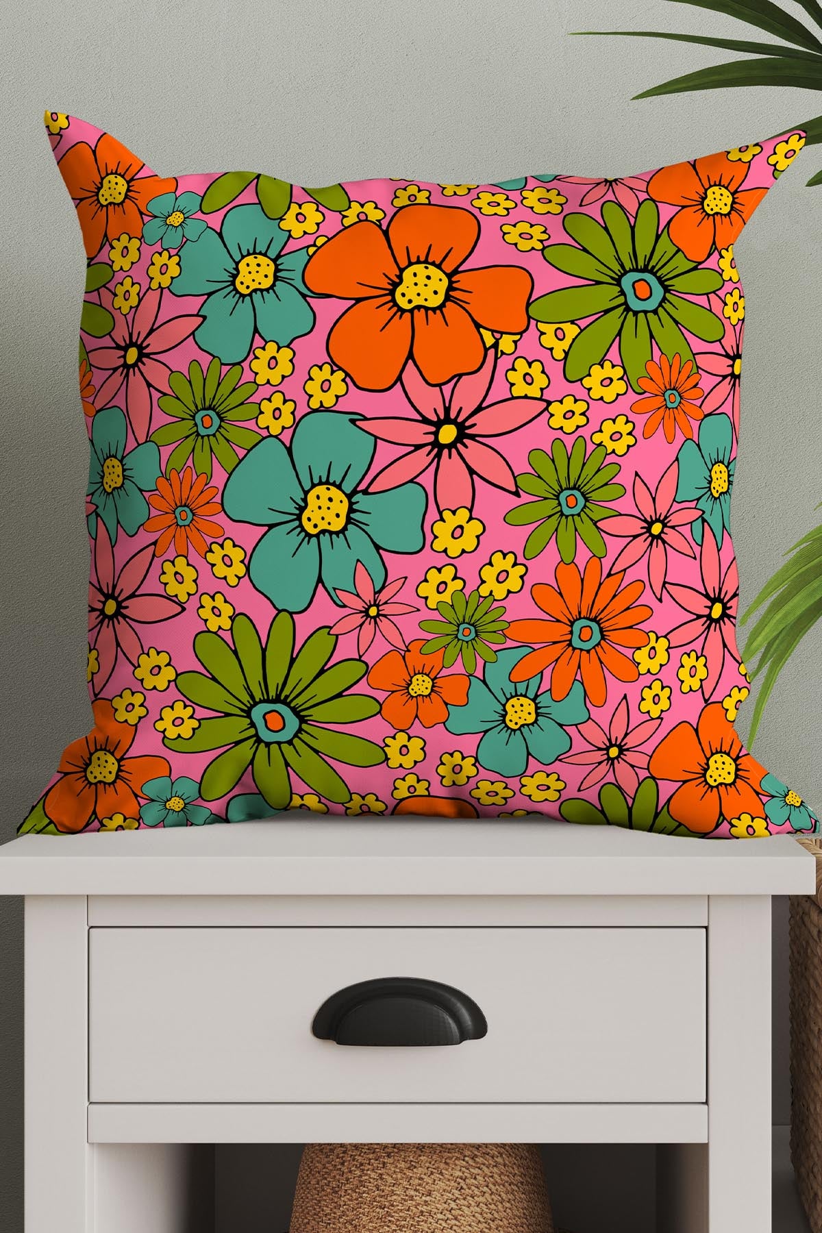 Overlapping Flowers Square Cushion (Pink) | Harper & Blake