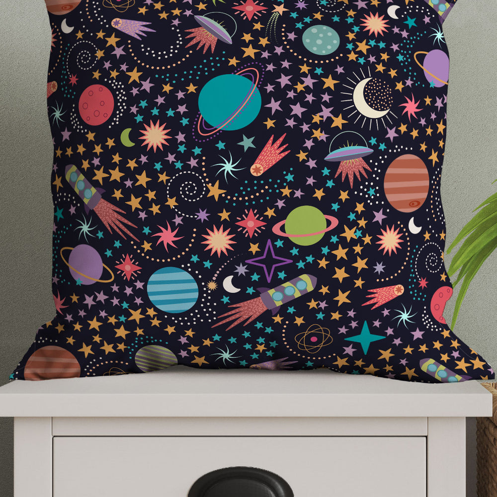 
                  
                    Space Adventures by Misentangledvision Square Cushion (Black) | Harper & Blake
                  
                