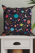 Space Adventures by Misentangledvision Square Cushion (Black)