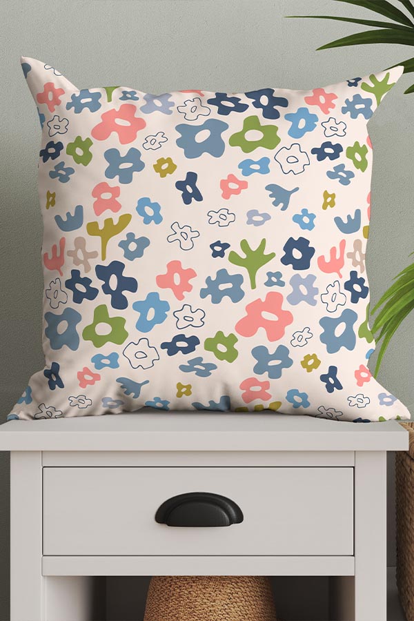 Flower Field By Jackie Tahara Square Cushion (Beige) | Harper & Blake