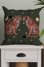 Two Star Tigers Square Cushion (Dark Green)
