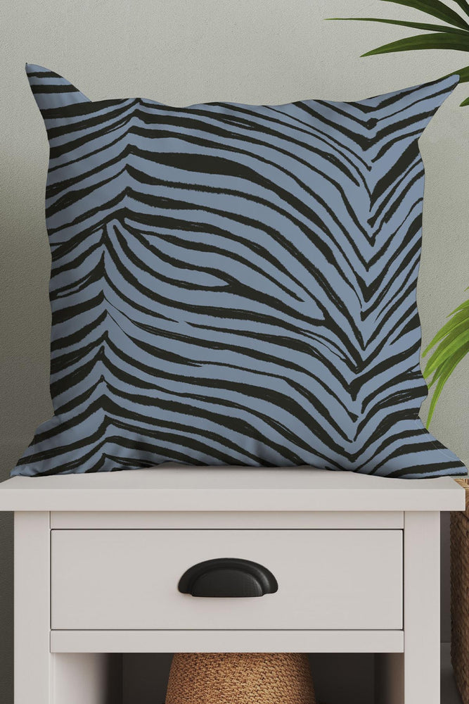 Zebra Skin Print Square Cushion (Denim Blue)