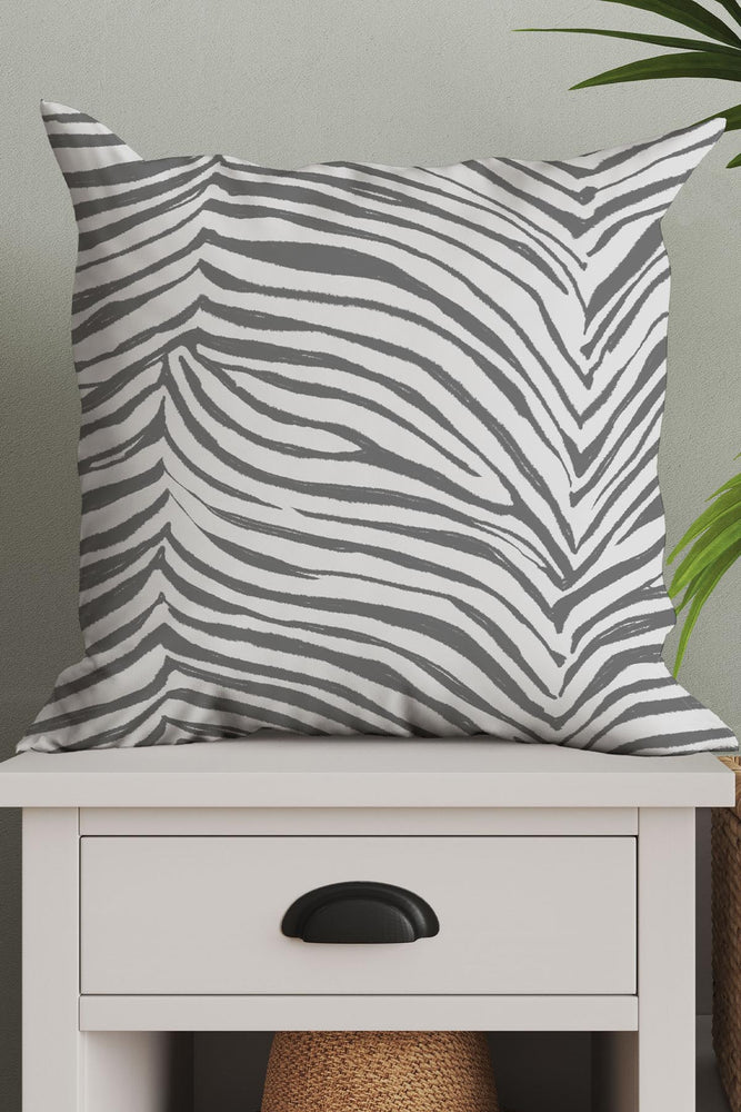 Zebra Skin Print Square Cushion (Silver)