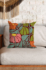 Abstract Flower Square Cushion (Dark Red)