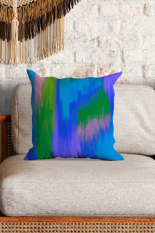 Abstract Northern Lights Square Cushion (Blue)