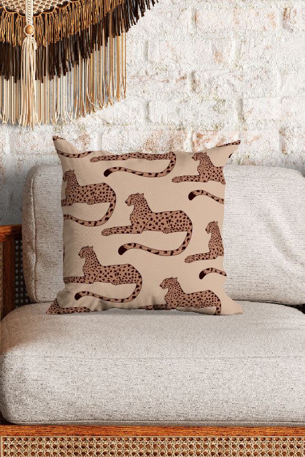 Cheetah Print Square Cushion (Beige) | Harper & Blake