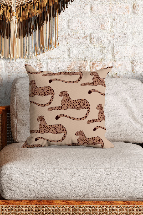 Cheetah Print Square Cushion (Beige)