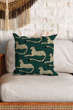 Cheetah Print Square Cushion (Dark Green)