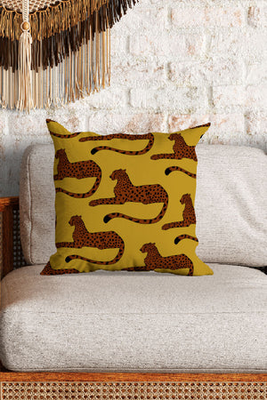 
            
                Load image into Gallery viewer, Cheetah Print Square Cushion (Mustard) | Harper &amp;amp; Blake
            
        