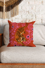 Floral Tiger Square Cushion (Orange Pink)