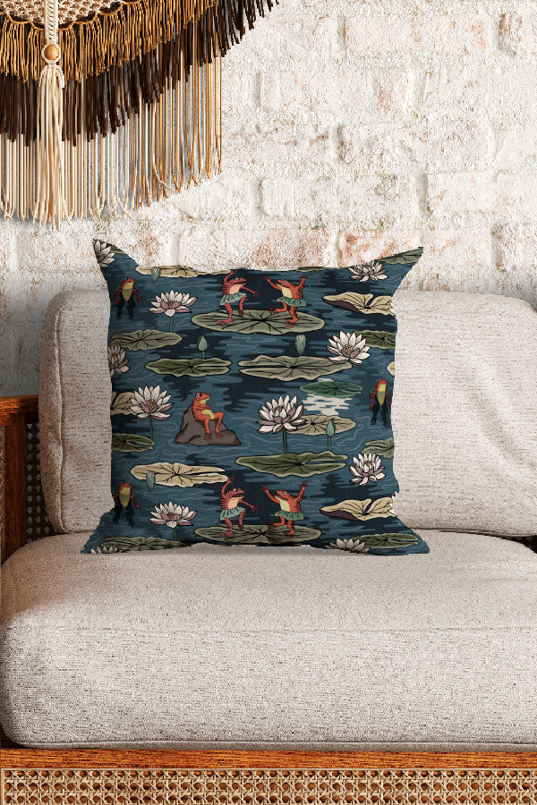 Quirky Frogs by Misentangledvision Square Cushion (Blue) | Harper & Blake
