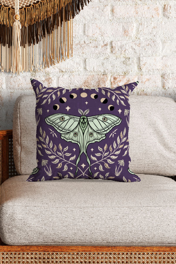 Luna Moths Damask by Misentangledvision Square Cushion (Purple)